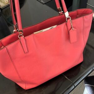 Coach Leather Tote Bag in coral